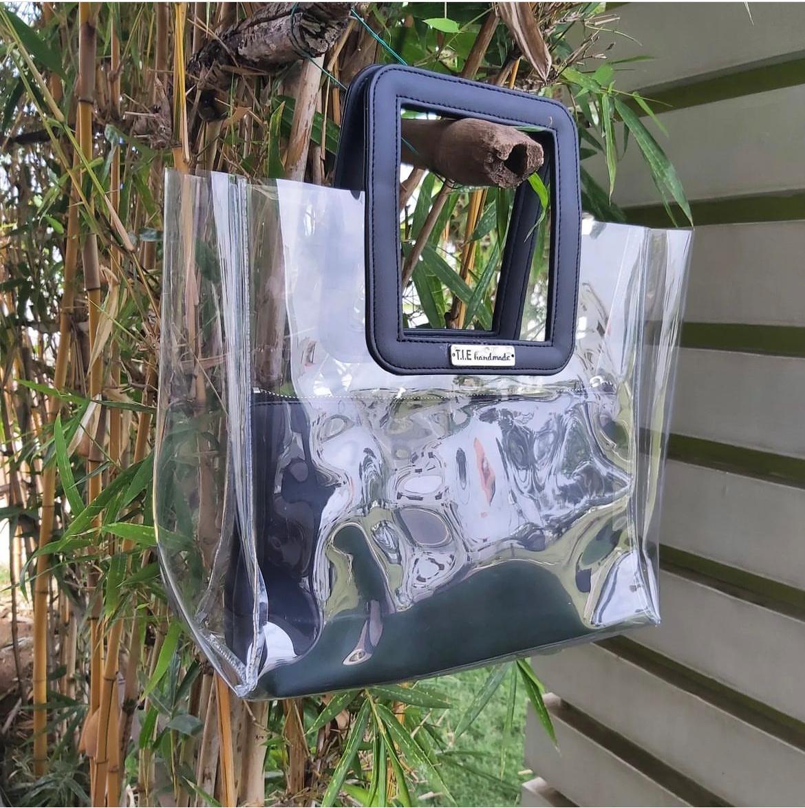 Transparent Tote bag with black pouch